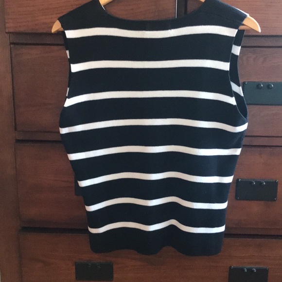 Women's Fairweather Black and White Stripe Cotton Knit Sleeveless Top, Large - Picture 3 of 9